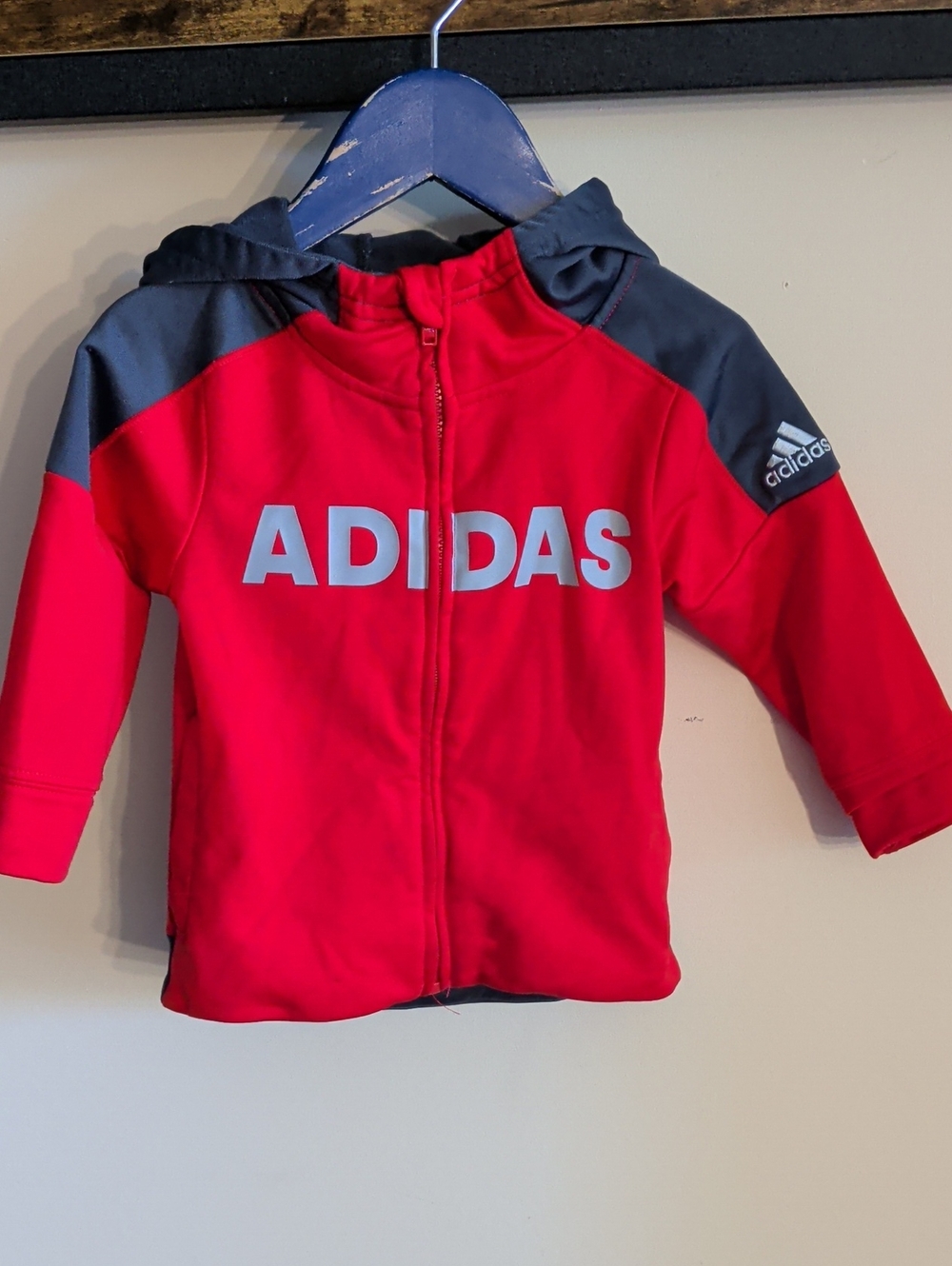 adidas Red and Blue Kids' Hooded Zip Sweatshirt